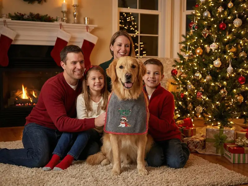 Santa’s Best Embroidered Dog Bib: santas best