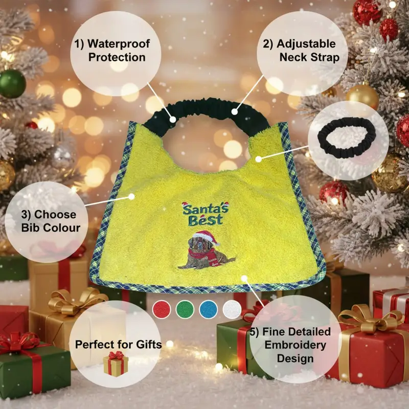 Santa’s Best Embroidered Dog Bib: santas best
