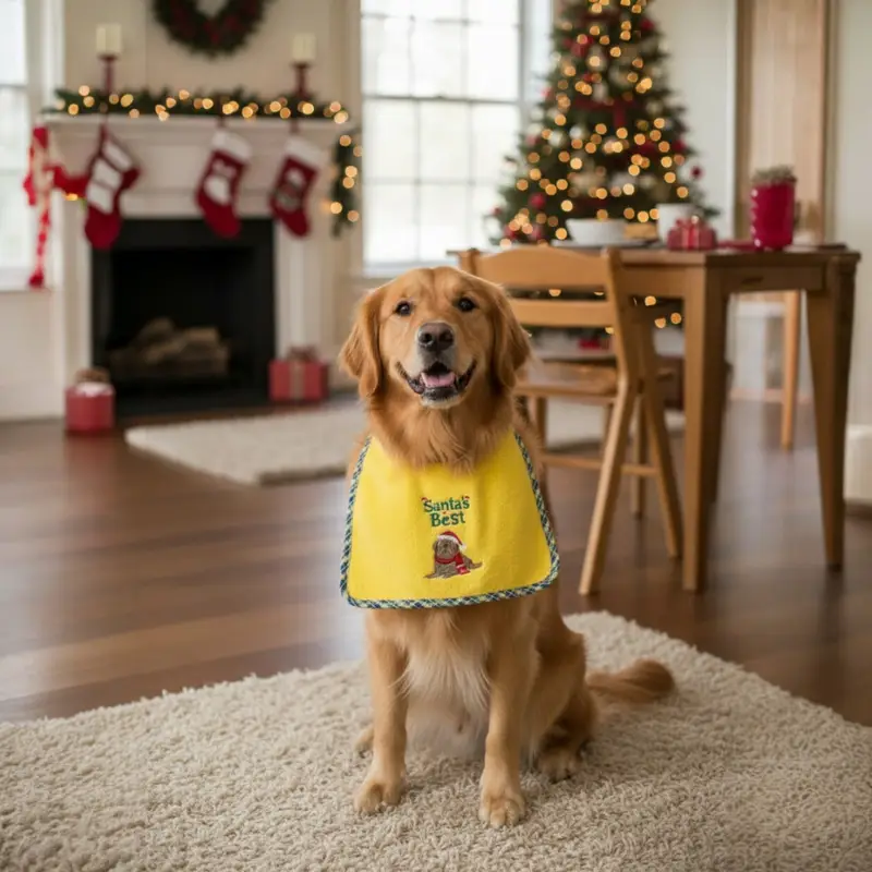 Santa’s Best Embroidered Dog Bib: santas best