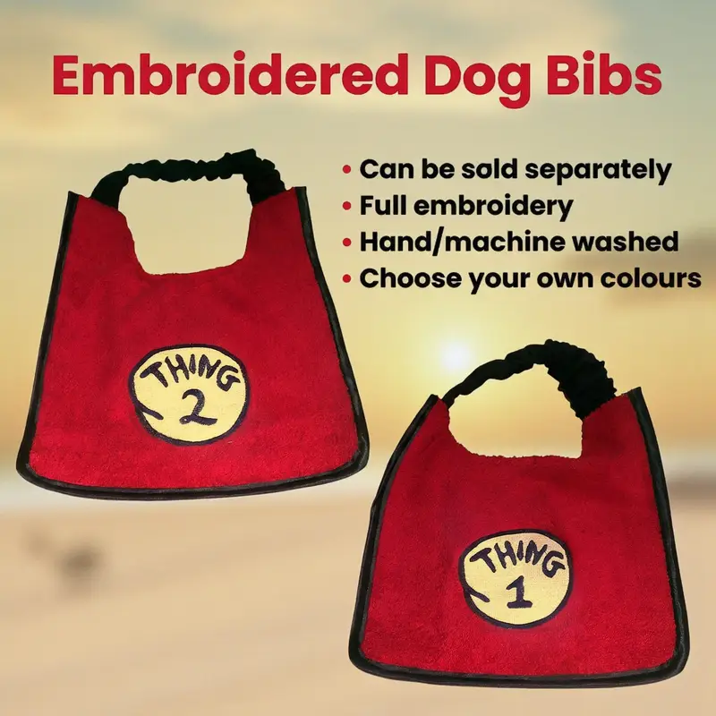 Comic-Style Embroidered Dog Bibs: thing bib