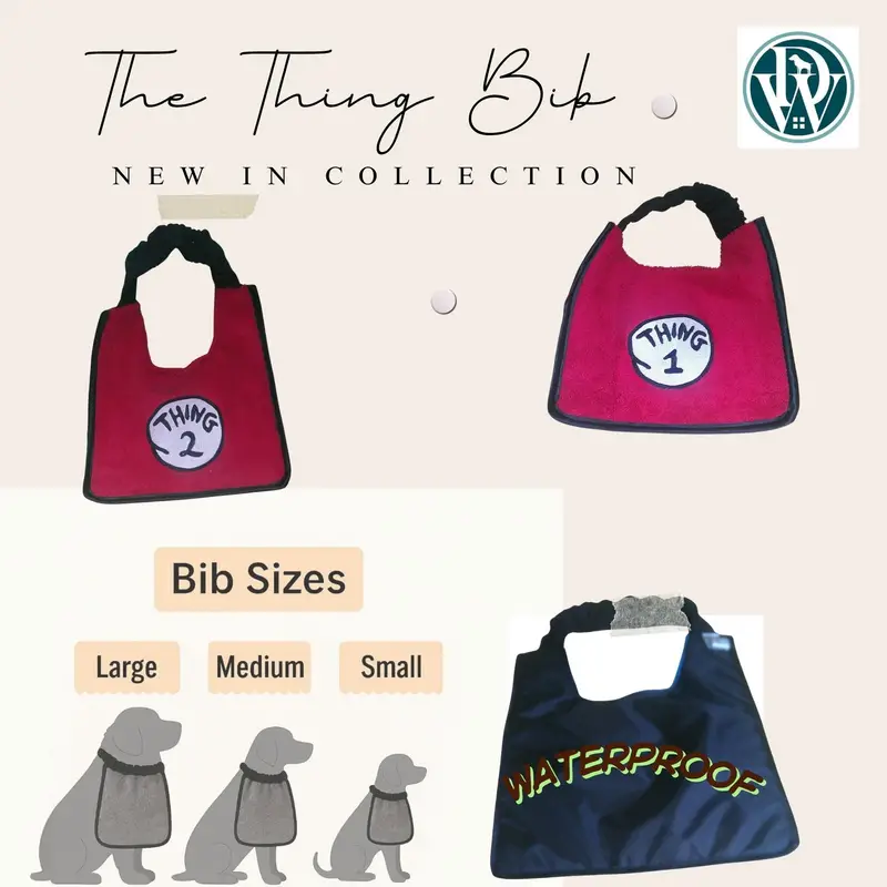 Comic-Style Embroidered Dog Bibs: thing bib