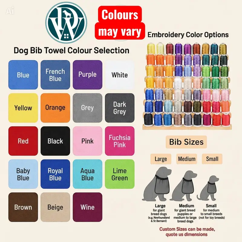 bib colours and sizes