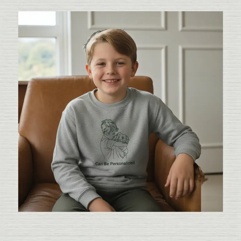 Personalised Boy Hugging Dog Sweatshirt, photo 8