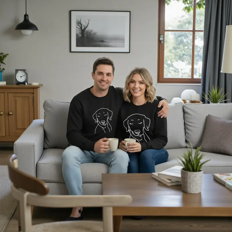 Custom Dog Face Line Art Sweatshirt: dog face in palm couple