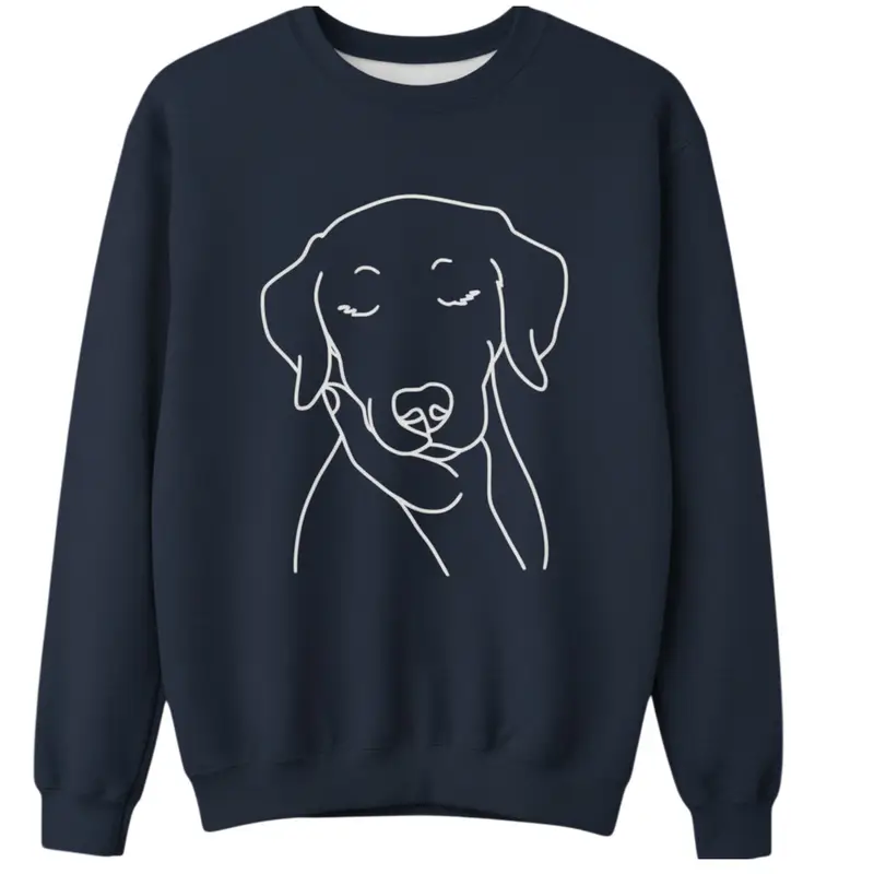 Custom Dog Face Line Art Sweatshirt: dog face in palm navy blue