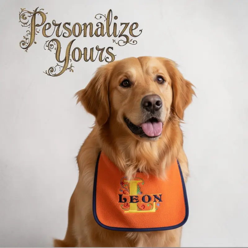 Personalised Dog Bib with Decorative Initial & Name: floral