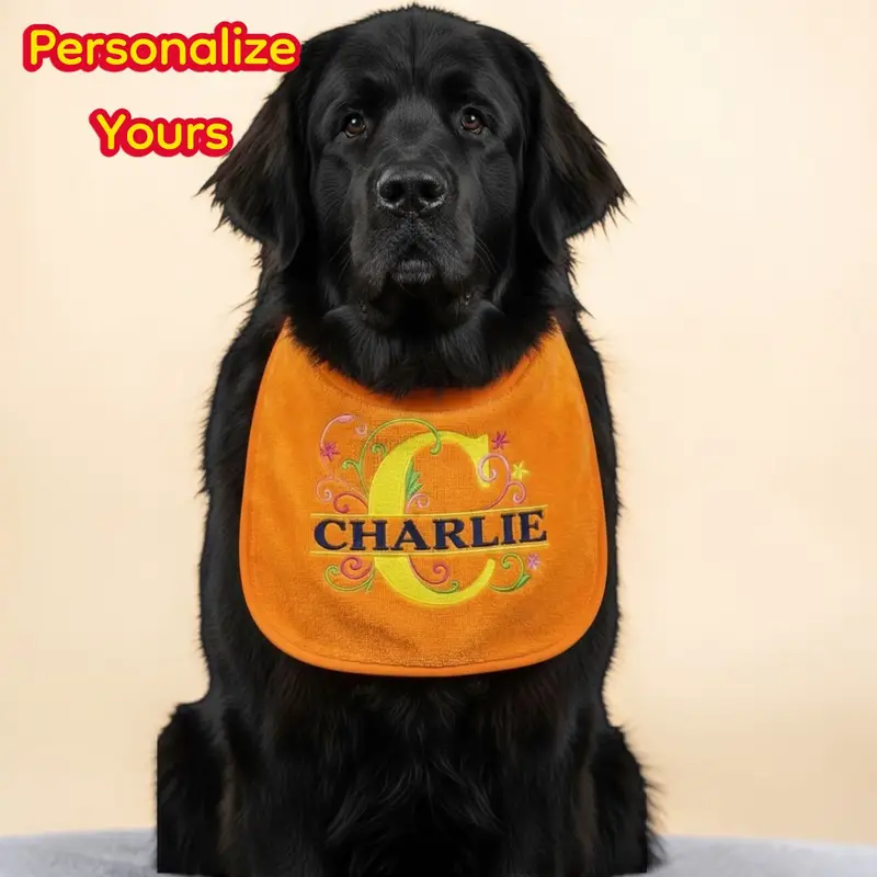 Personalised Dog Bib with Decorative Initial & Name: floral