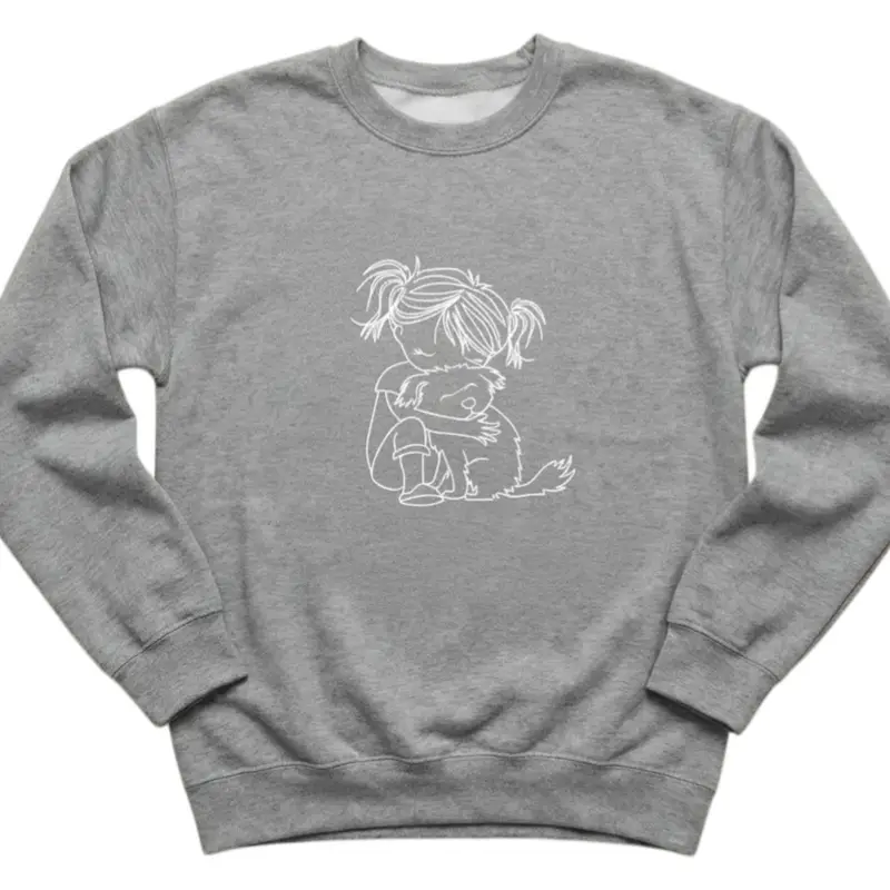 Personalised Girl Hugging Dog Sweatshirt: girl hugging grey