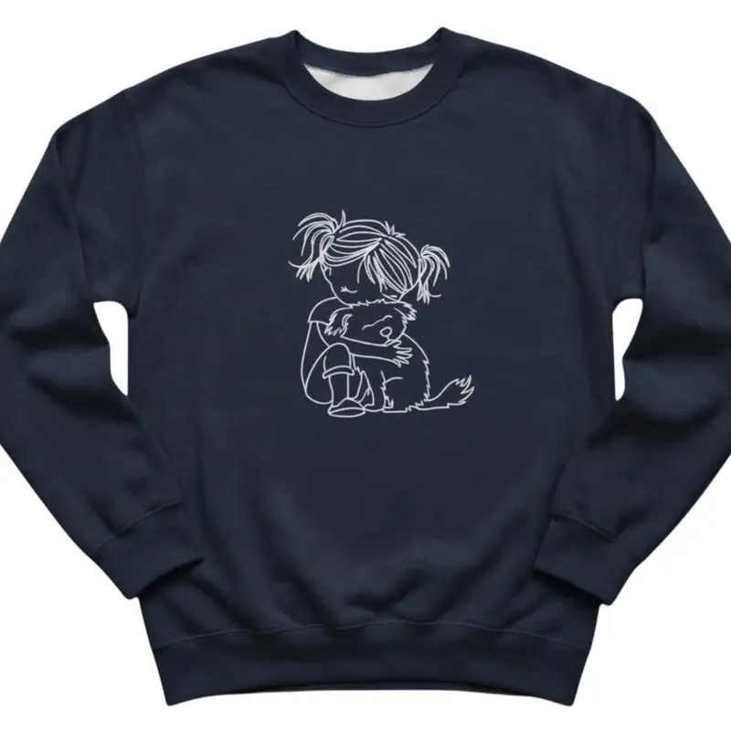 Personalised Girl Hugging Dog Sweatshirt: girl hugging navy blue