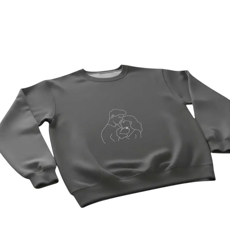 Couple Hugging Dog Sweatshirt: man and woman hug dark grey