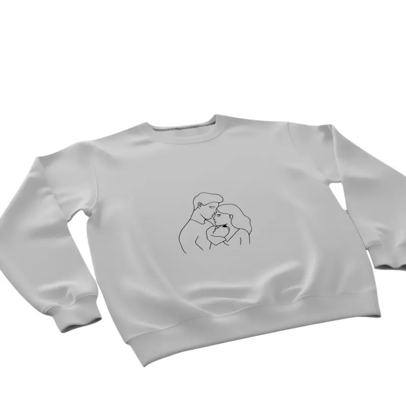 Couple Hugging Dog Sweatshirt: man and woman hug white