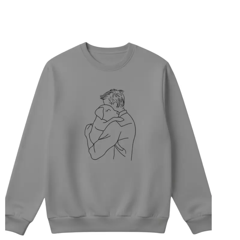 Personalised Dog Lover Sweatshirt: man hugging grey