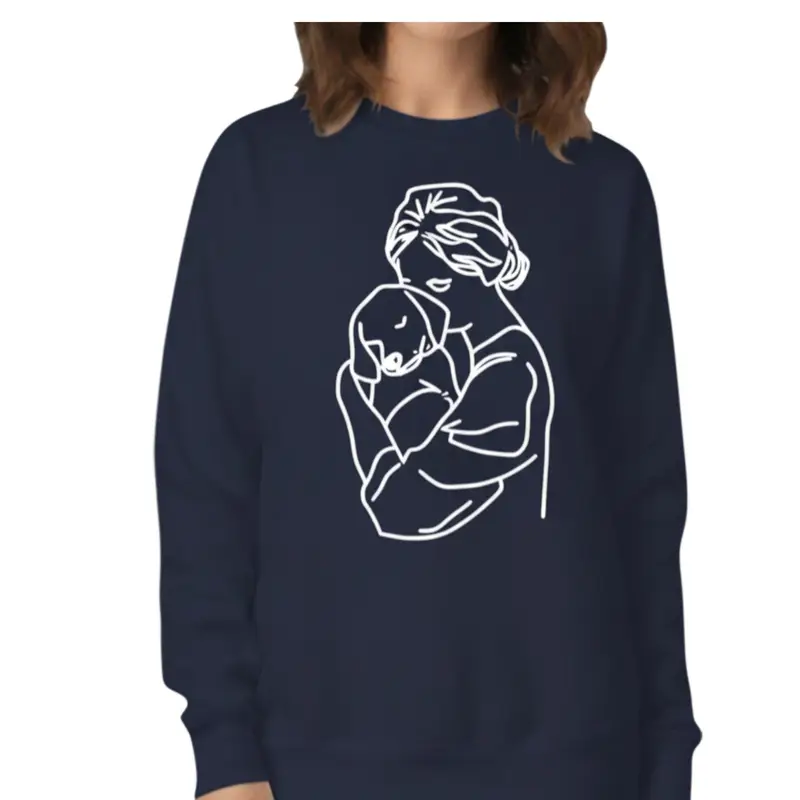 Personalised Dog Mum Sweatshirt: woman hug dark navy