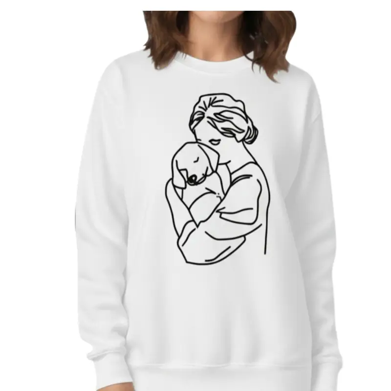 Personalised Dog Mum Sweatshirt: woman hug dark white