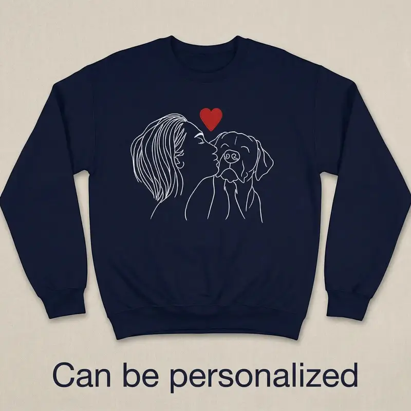 Embroidered Dog Lover Jumper: woman kissing dog