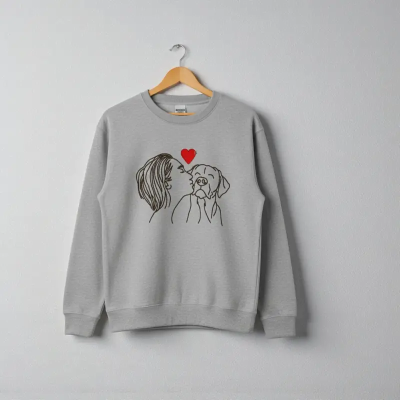 Embroidered Dog Lover Jumper: woman kissing dog