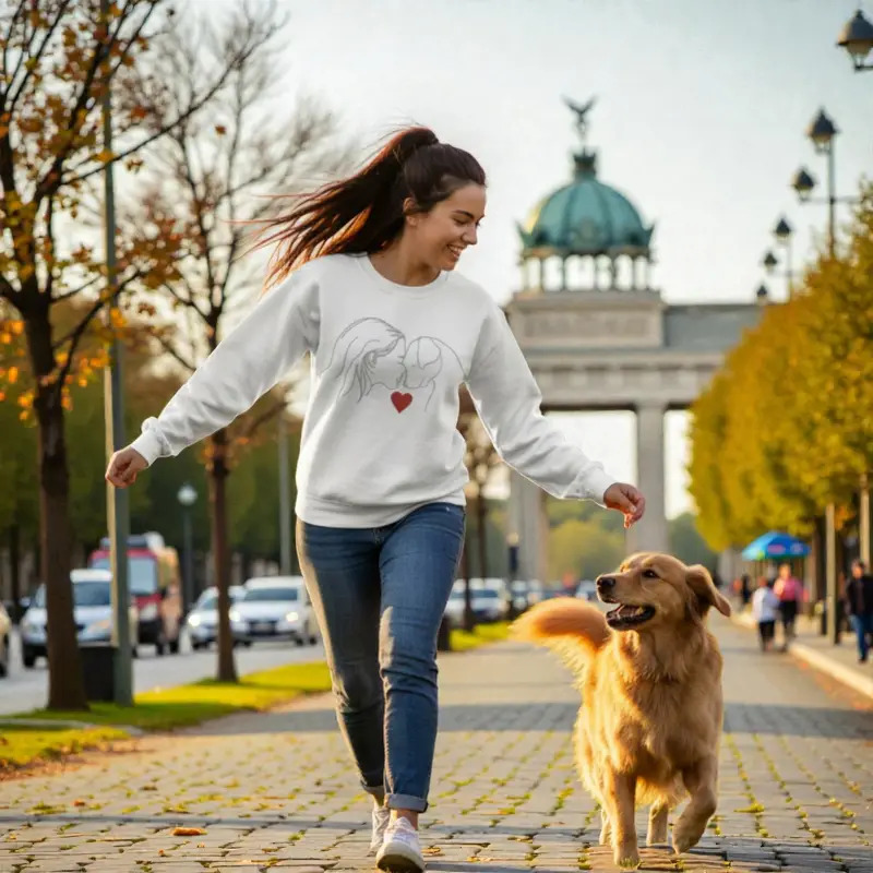 Custom Dog Lover Sweatshirt: woman with dog facing