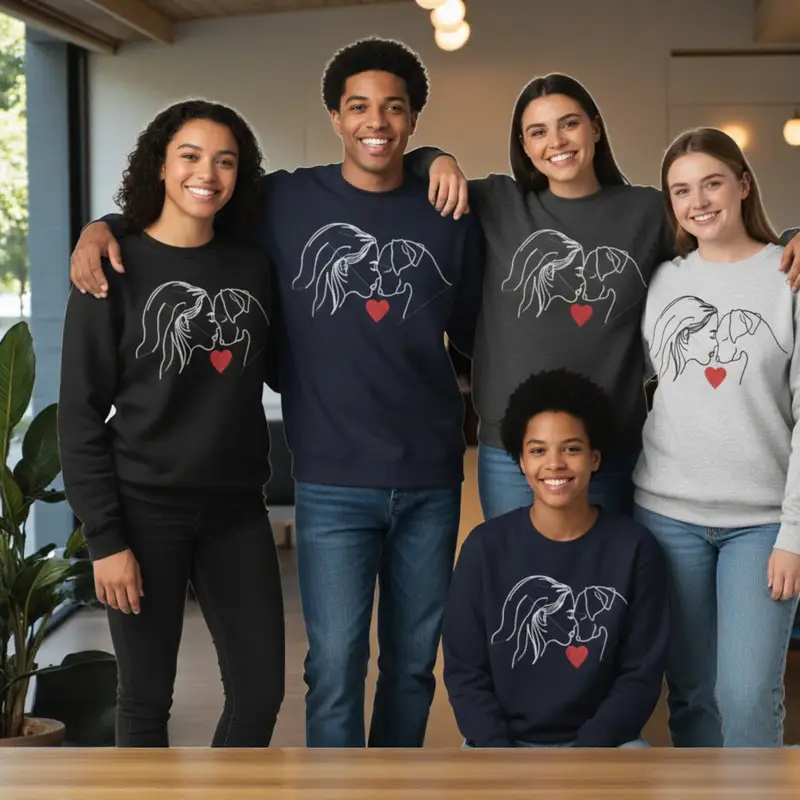 Custom Dog Lover Sweatshirt: woman with dog facing asst