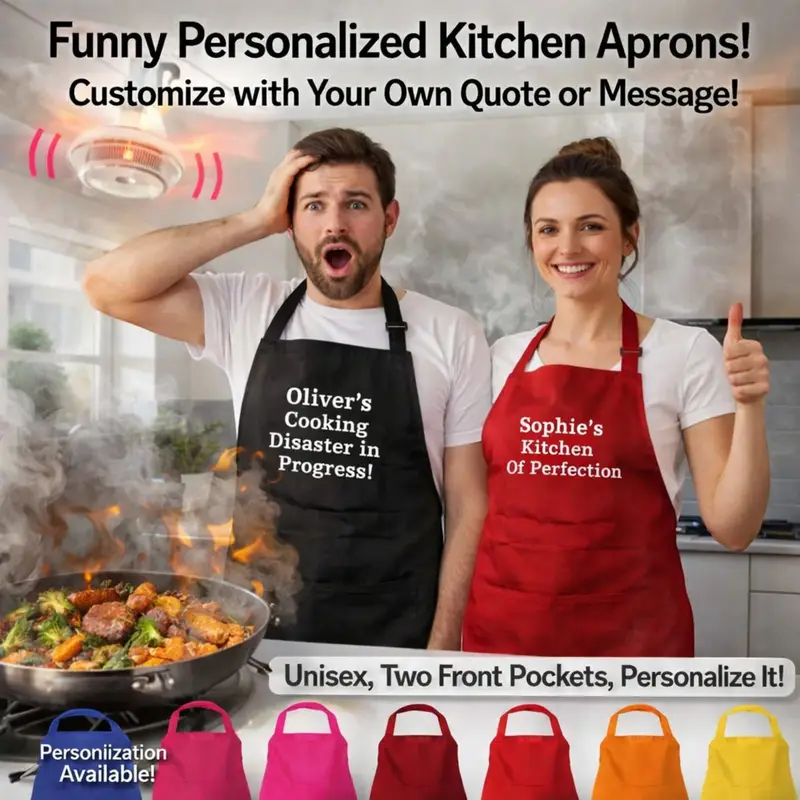 Funny Cooking Apron “My Cooking is So Awesome”: smoke alarm