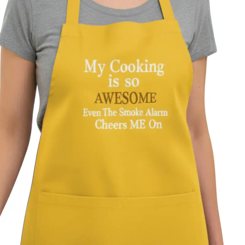 Funny Cooking Apron “My Cooking is So Awesome”: smoke alarm