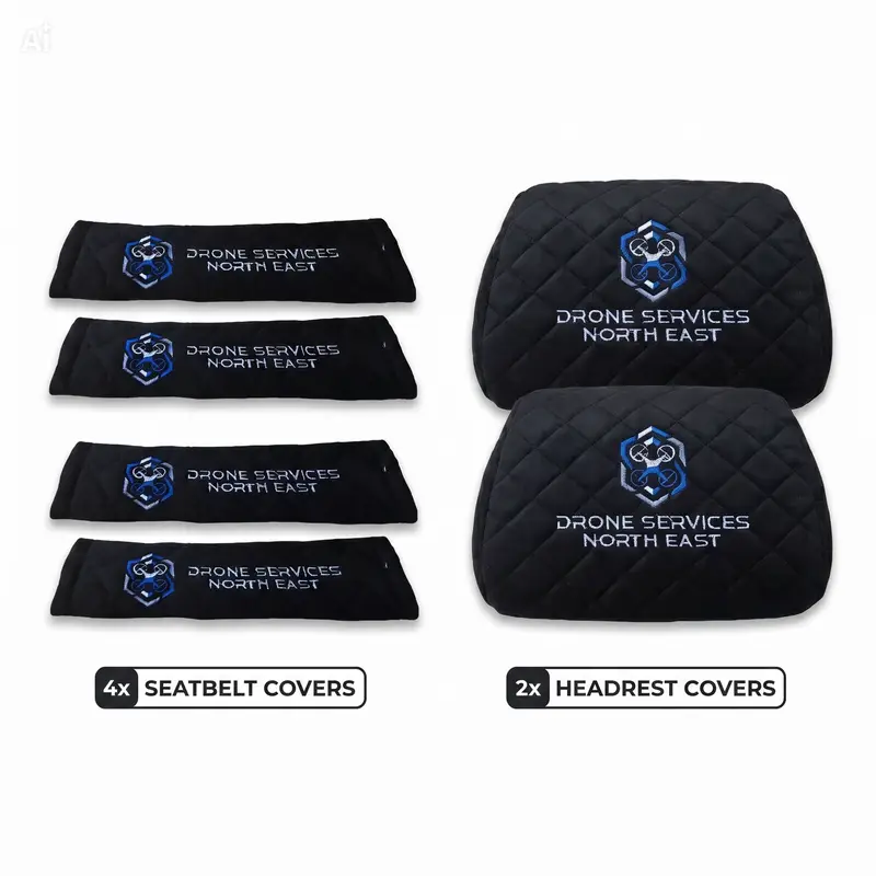 Custom Embroidered Seatbelt Covers & Headrest Covers Set: logo seatbelt headre