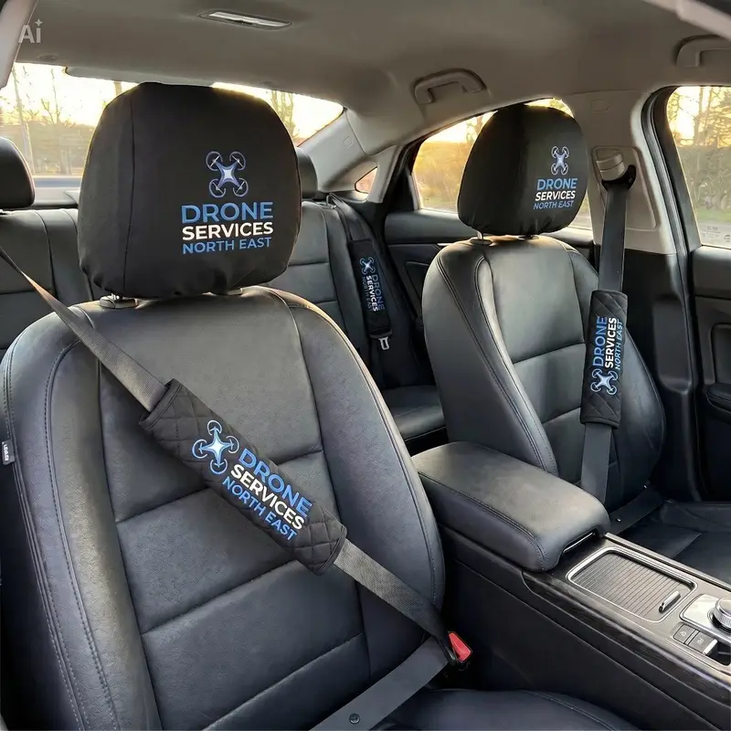 Custom Embroidered Seatbelt Covers & Headrest Covers Set: logo set
