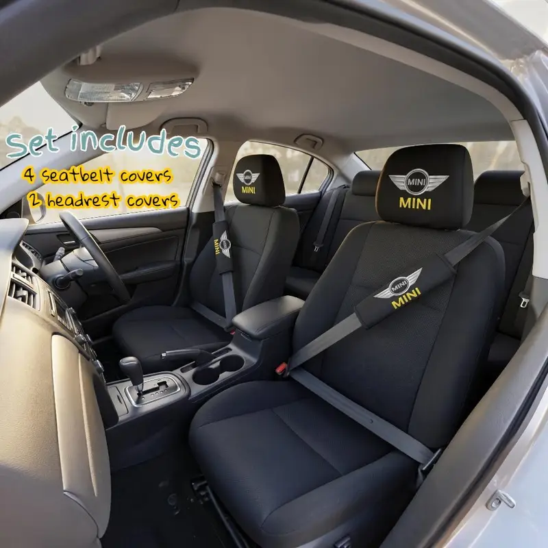 Custom Embroidered Seatbelt Covers & Headrest Covers Set: logo set