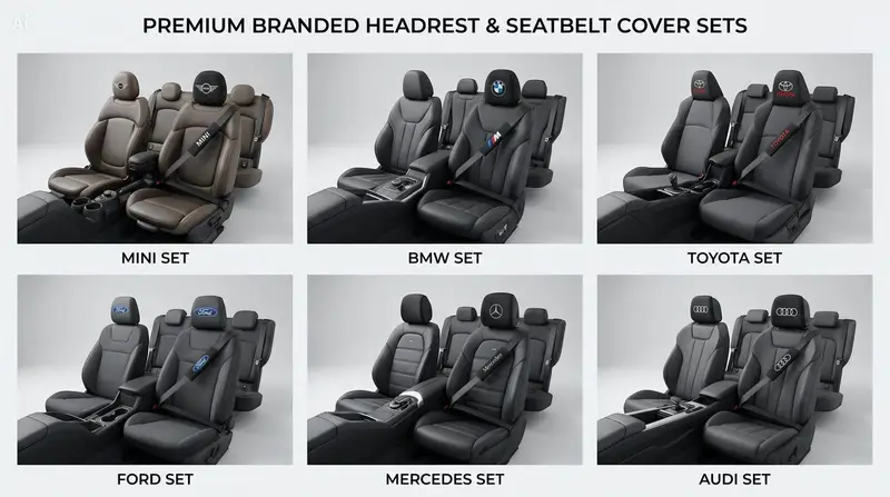Custom Embroidered Seatbelt Covers & Headrest Covers Set: logo set