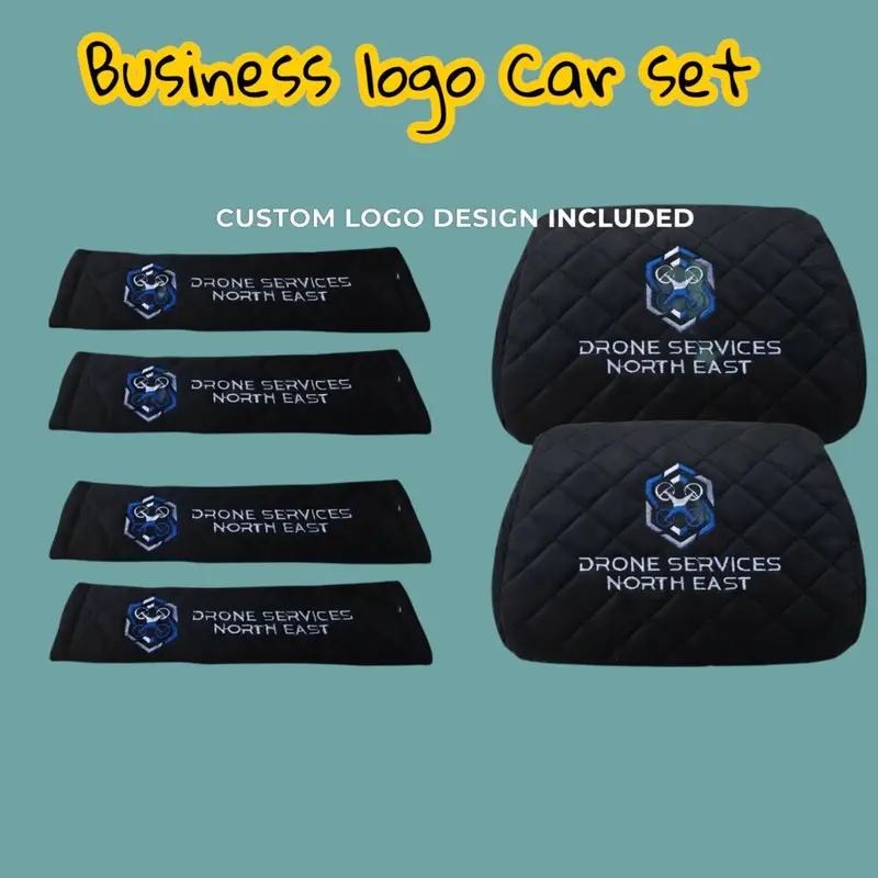 Custom Embroidered Seatbelt Covers & Headrest Covers Set: logo set