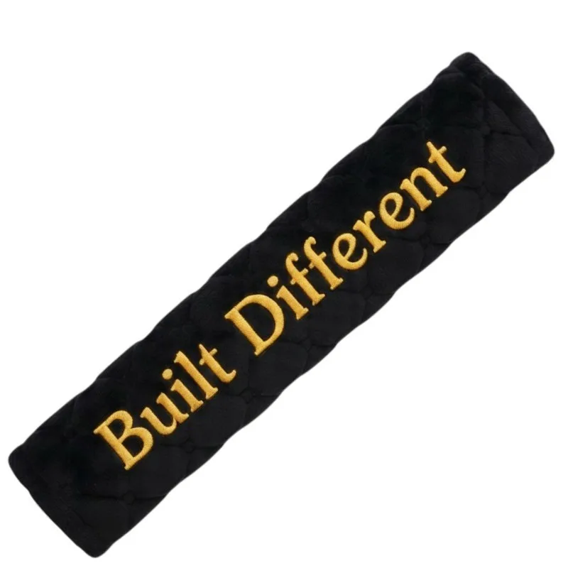 Seat belt cover embroidered with Built Different