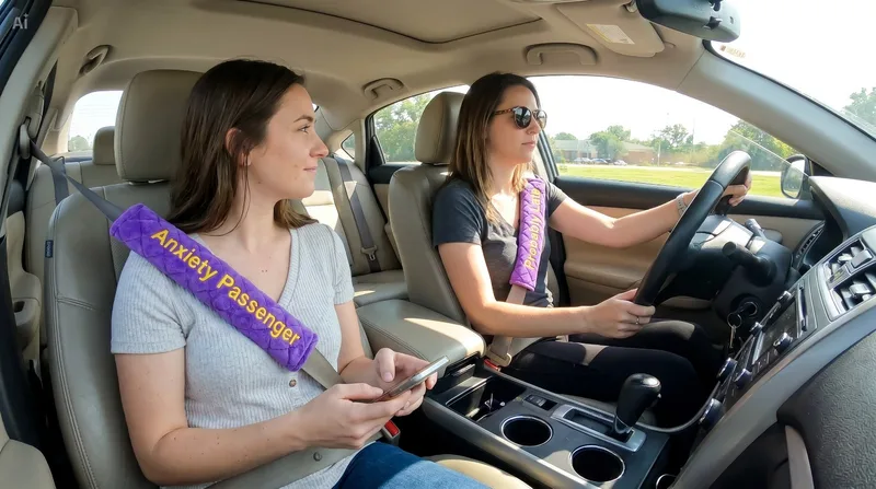 Driver with a purple Passenger Princess style seat belt cover
