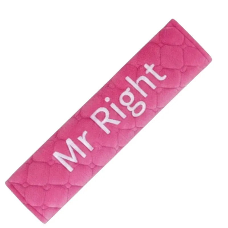 Seat belt cover embroidered with Mr Right