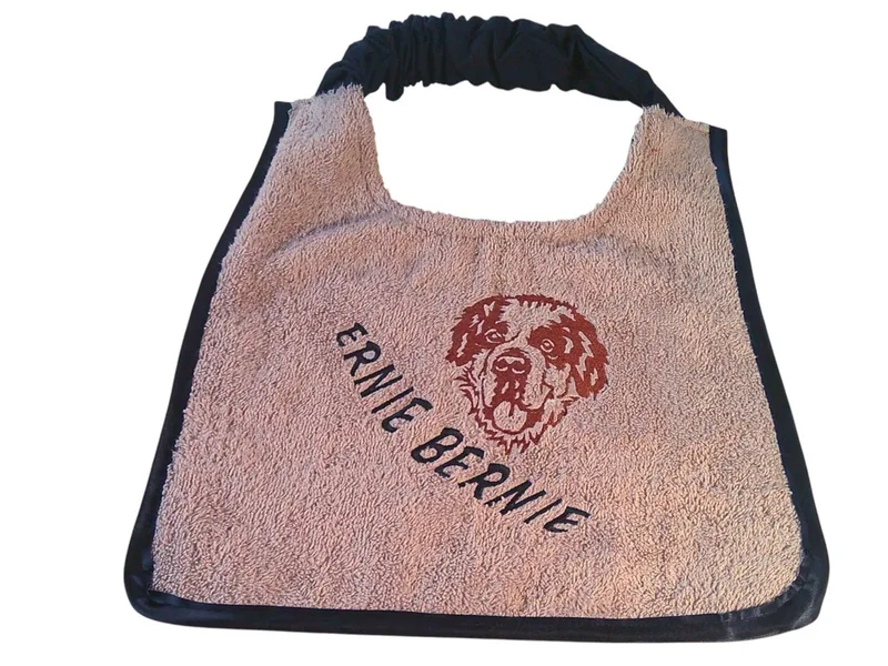 Personalised Saint Bernard head dog bib with the dog's name embroidered