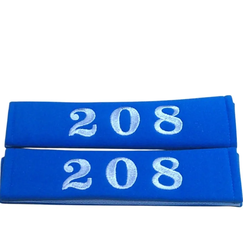 Seat belt covers embroidered with 208