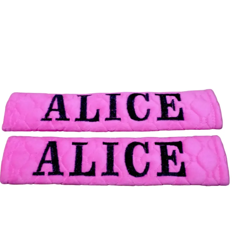 Seat belt covers embroidered with alice