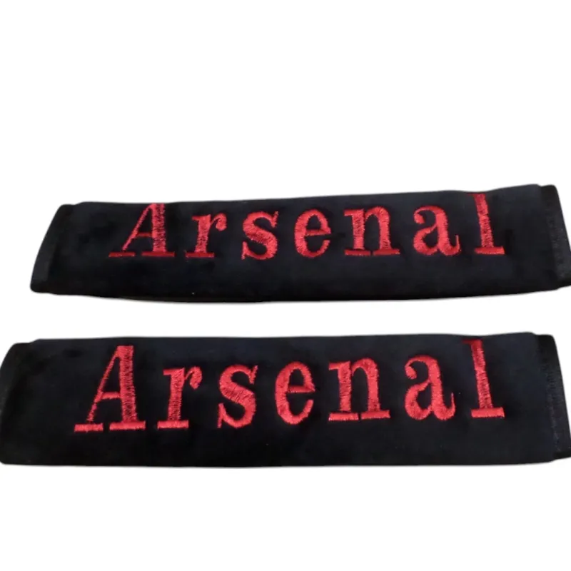 Seat belt covers embroidered with arsenal