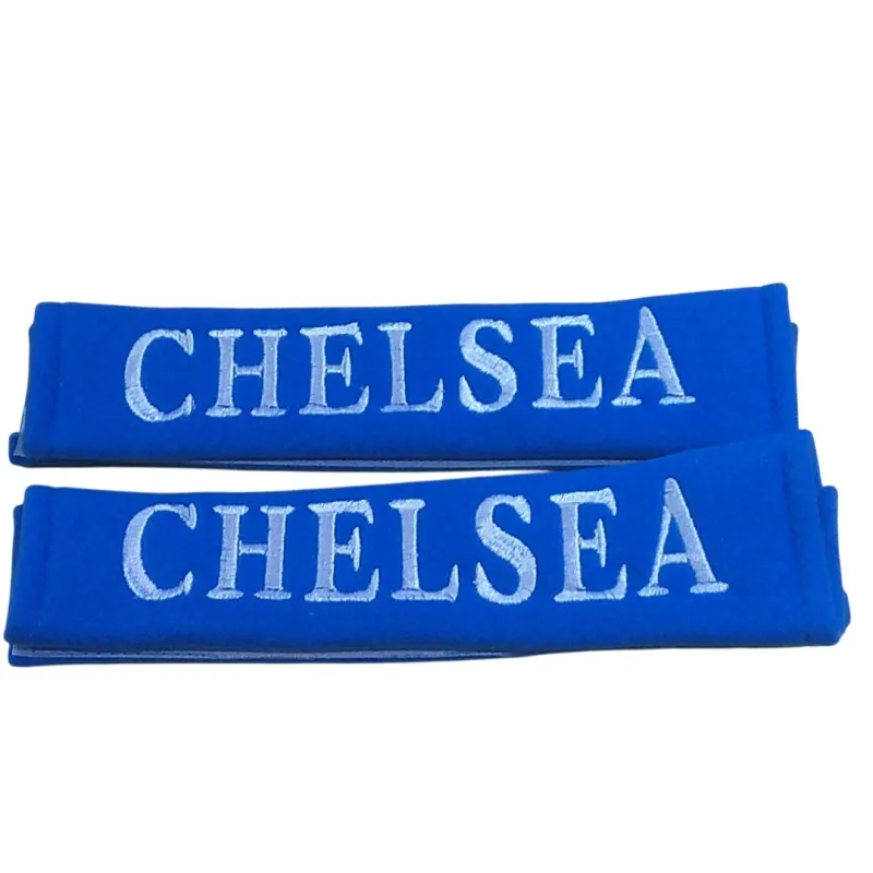 Seat belt covers embroidered with chelsea