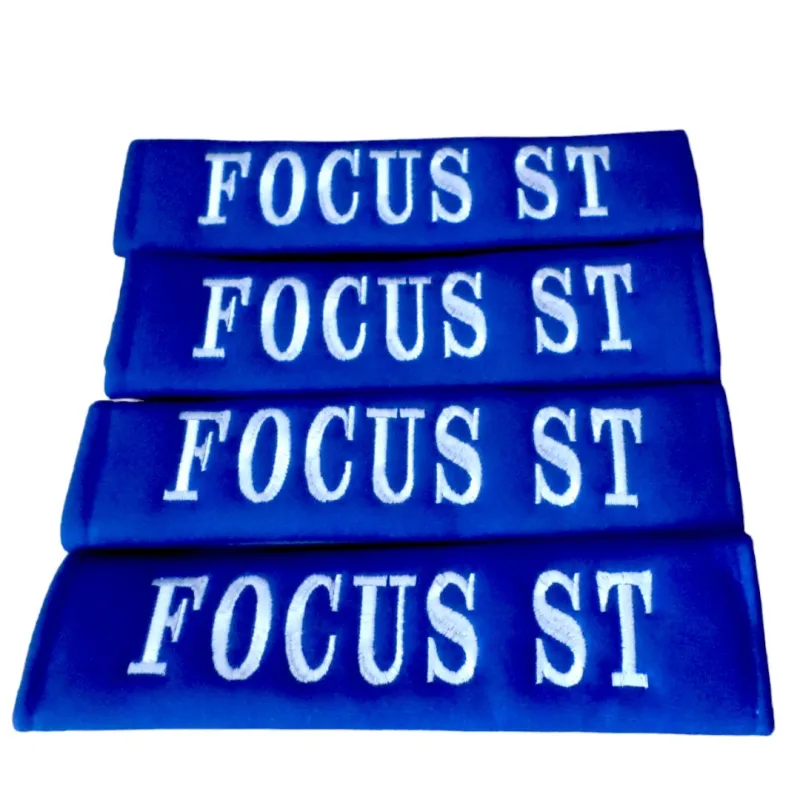 Seat belt covers embroidered with focus st