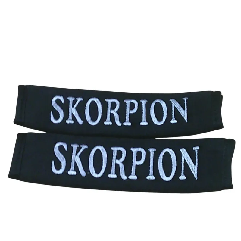 Seat belt covers embroidered with skorpion