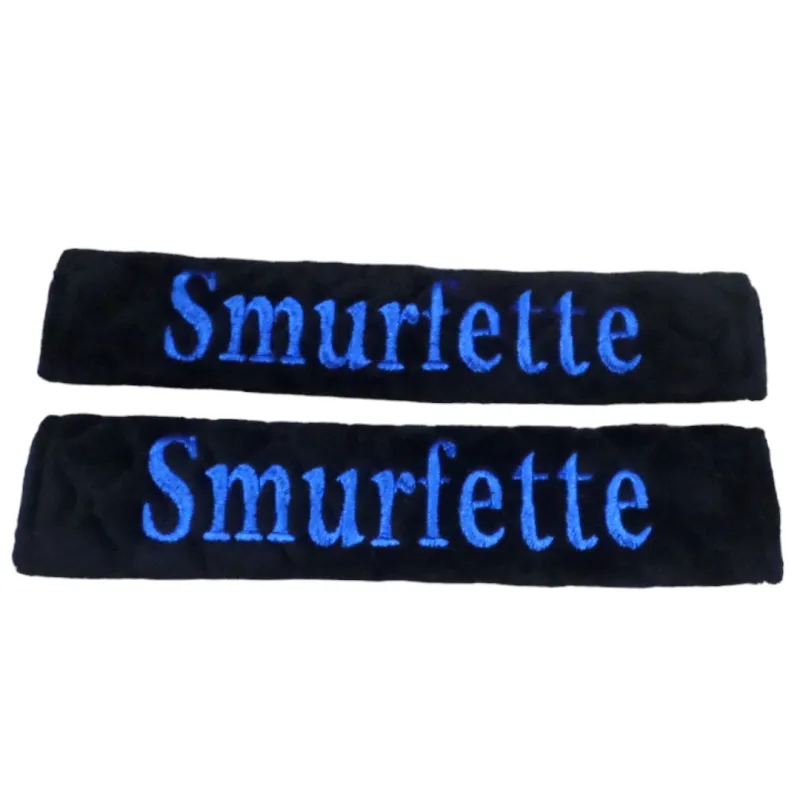 Seat belt covers embroidered with smurfette